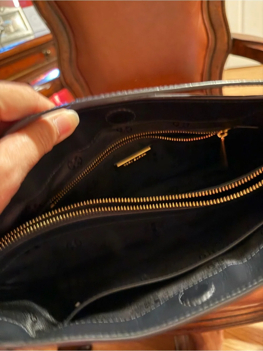 Tory Burch Black Croc-Embossed Shoulder Tote with Gold Logo